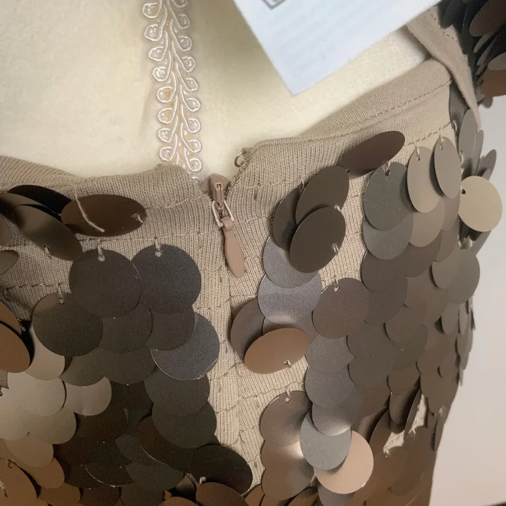 J. Crew Collection Sz Small Taupe Gray Paillette Sequin Skirt Top Set Outfit
